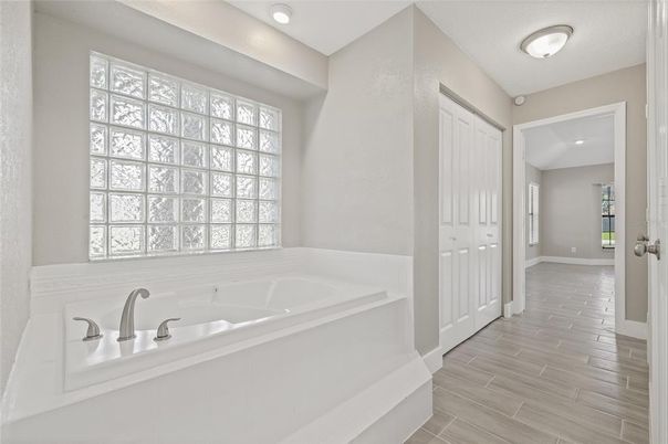 Bathroom, Interior, Recessed Lighting, Wood Texture Flooring