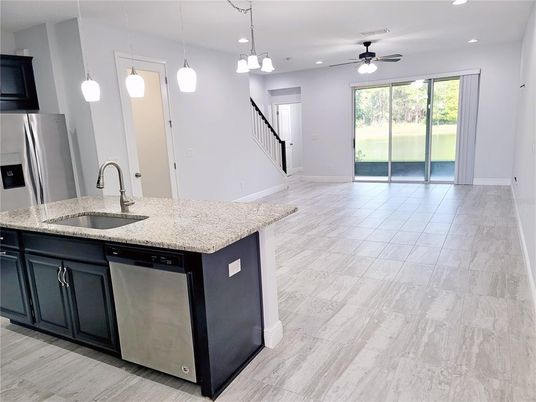 Interior, Kitchen, Marble, Pendant Lights, Recessed Lighting, Stainless Steel Appliances