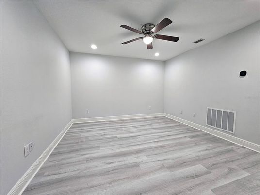 Empty room, Interior, Recessed Lighting, Wood Texture Flooring
