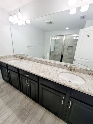 Bathroom, Dual Sink Vanities, Glass Shower, Interior, Recessed Lighting