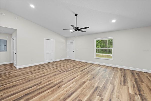 Empty room, Interior, Recessed Lighting, Wood Texture Flooring