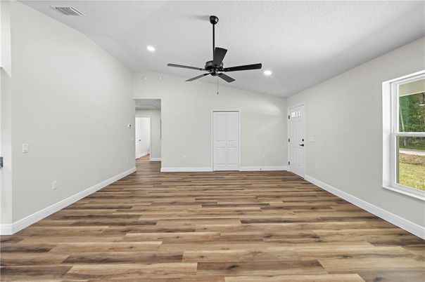 Empty room, Interior, Recessed Lighting, Wood Texture Flooring