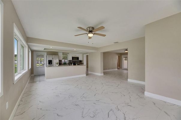 Empty room, Interior, Kitchen, Marble, Recessed Lighting