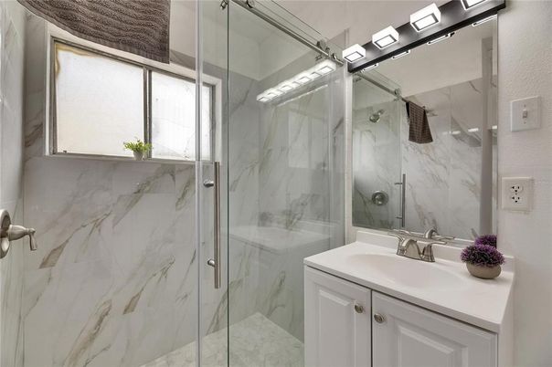 Bathroom, Glass Shower, Interior, Marble Walls