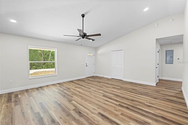 Empty room, Interior, Recessed Lighting, Wood Texture Flooring
