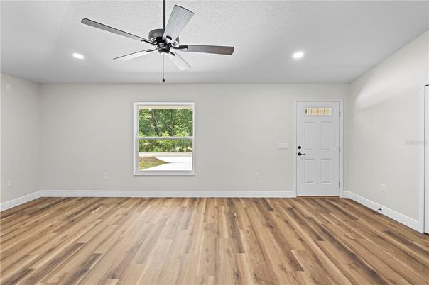 Empty room, Interior, Recessed Lighting, Wood Texture Flooring
