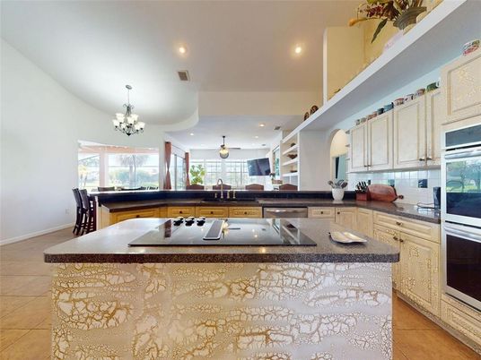 Chandelier, Interior, Kitchen, Recessed Lighting, Stainless Steel Appliances