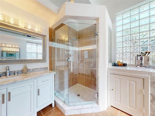 Bathroom, Glass Shower, Interior, Tile Countertops