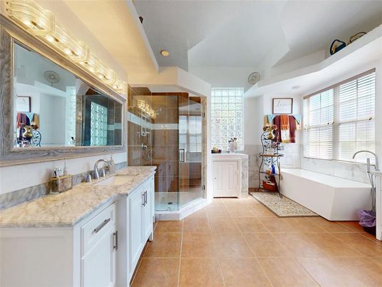 Bathroom, Dual Sink Vanities, Free Standing Baths, Glass Shower, Interior, Recessed Lighting