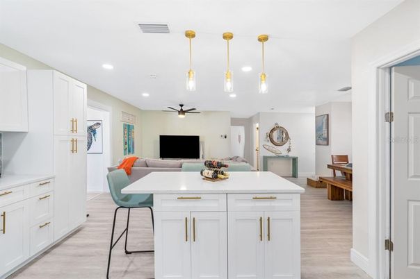 Dining room, Interior, Pendant Lights, Recessed Lighting, Wood Texture Flooring