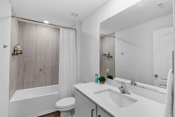 Bathroom, Interior, Recessed Lighting, Wood Texture Flooring