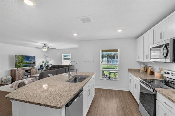 Interior, Kitchen, Recessed Lighting, Wood Texture Flooring