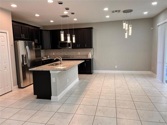 Interior, Kitchen, Marble, Pendant Lights, Recessed Lighting