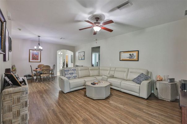 Dining room, Interior, Living room, Pendant Lights, Wood Texture Flooring