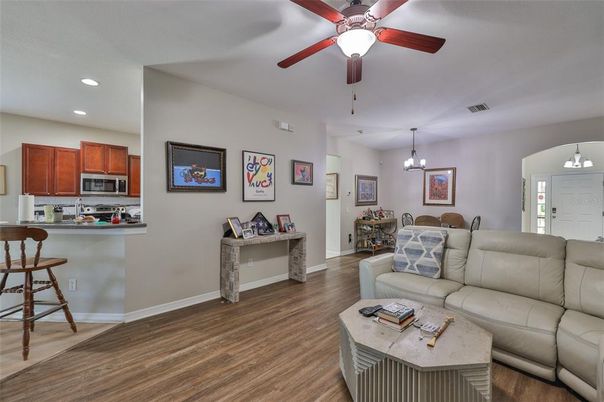 Dining room, Interior, Kitchen, Living room, Pendant Lights, Recessed Lighting, Wood Texture Flooring