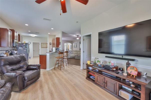 Interior, Kitchen, Living room, Recessed Lighting, Wood Texture Flooring