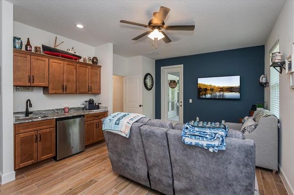 Interior, Kitchen, Living room, Recessed Lighting, Wood Texture Flooring