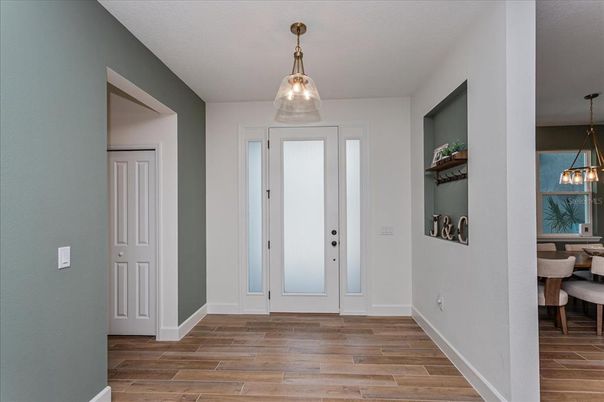 Dining room, Interior, Pendant Lights, Wood Texture Flooring