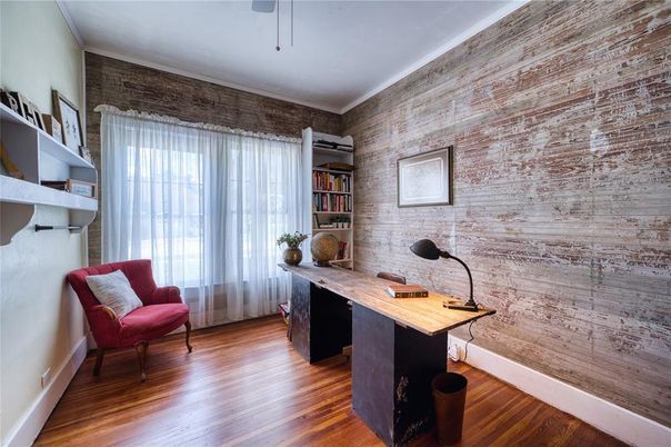 Home Office, Interior, Stone Walls, Wood Texture Flooring
