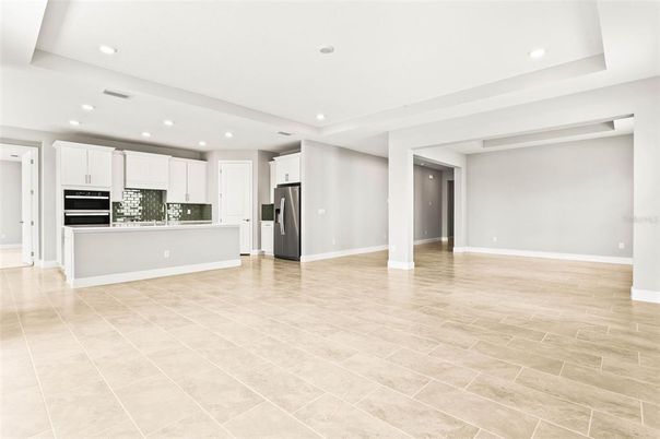 Empty room, Interior, Kitchen, Recessed Lighting, Stainless Steel Appliances