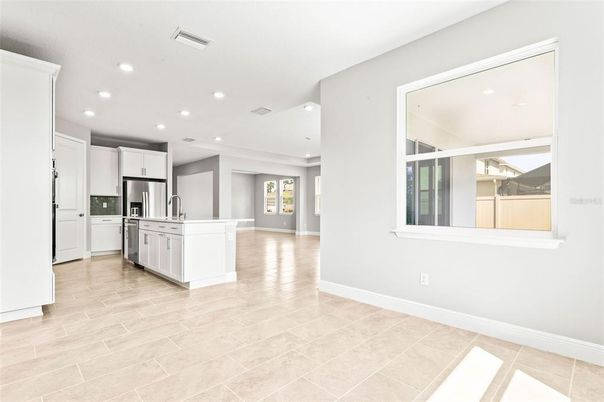 Empty room, Interior, Kitchen, Recessed Lighting, Stainless Steel Appliances