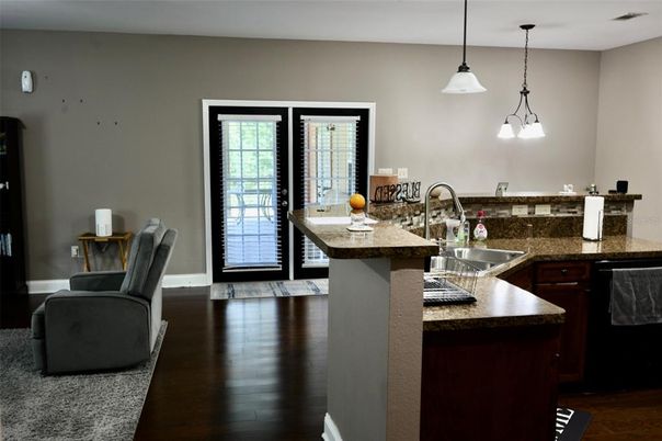 Interior, Kitchen, Pendant Lights, Wood Texture Flooring