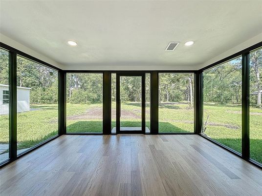 Empty room, Interior, Recessed Lighting, Sun Room, Wood Texture Flooring