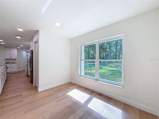 Empty room, Interior, Kitchen, Recessed Lighting, Wood Texture Flooring