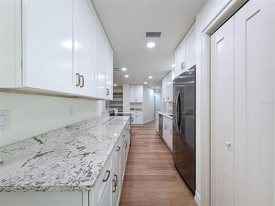 Interior, Kitchen, Recessed Lighting, Wood Texture Flooring