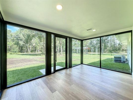 Empty room, Interior, Recessed Lighting, Sun Room, Wood Texture Flooring