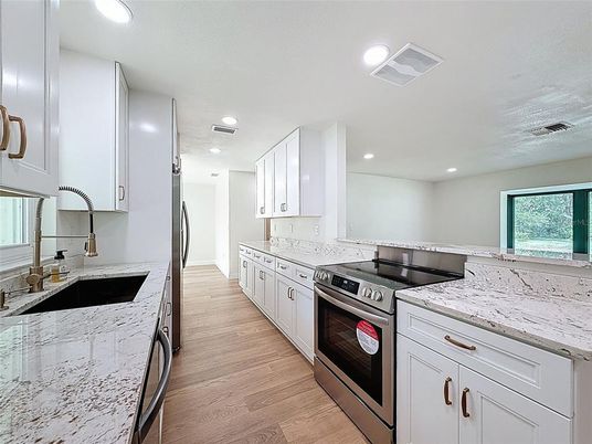 Interior, Kitchen, Recessed Lighting, Wood Texture Flooring