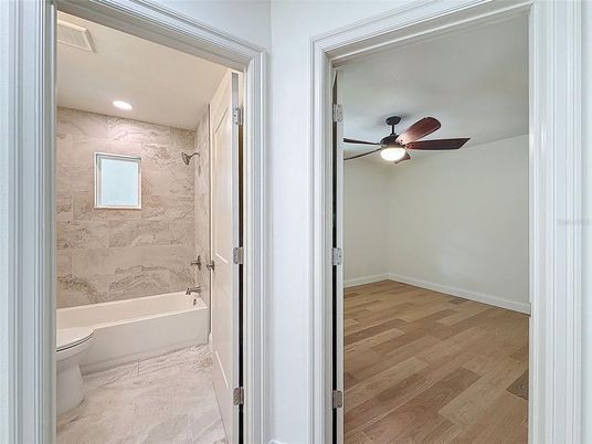 Bathroom, Interior, Recessed Lighting, Wood Texture Flooring