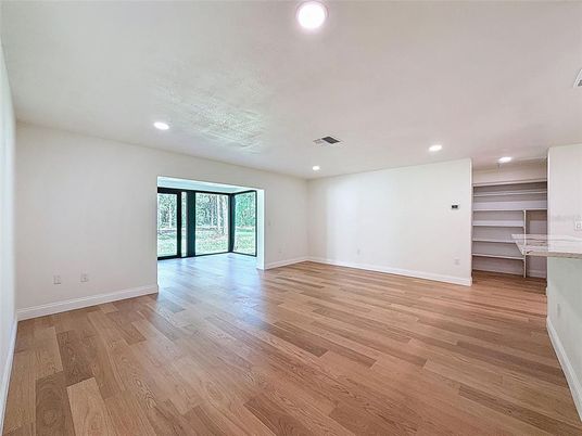 Empty room, Interior, Recessed Lighting, Wood Texture Flooring