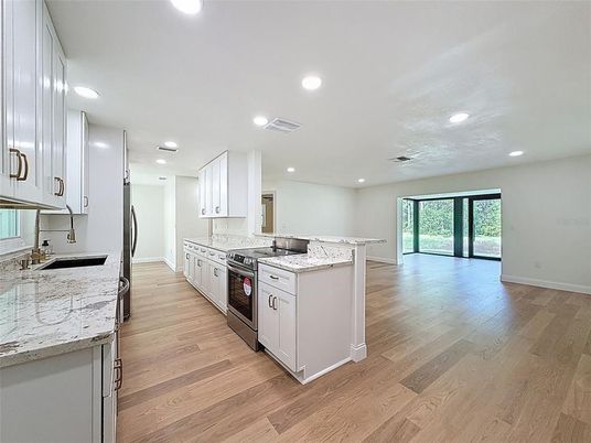 Interior, Kitchen, Recessed Lighting, Wood Texture Flooring