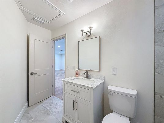 Bathroom, Dual Sink Vanities, Interior, Marble, Recessed Lighting