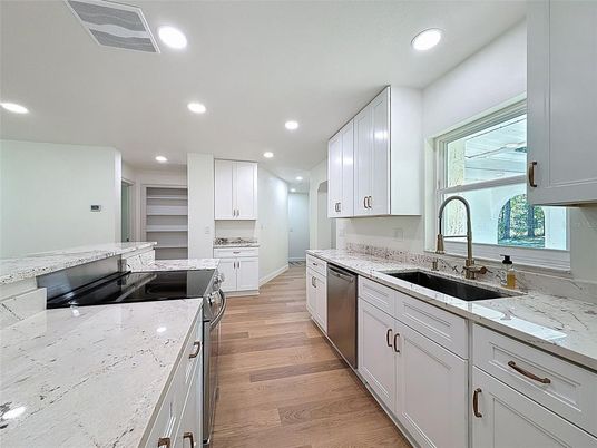 Interior, Kitchen, Recessed Lighting, Wood Texture Flooring