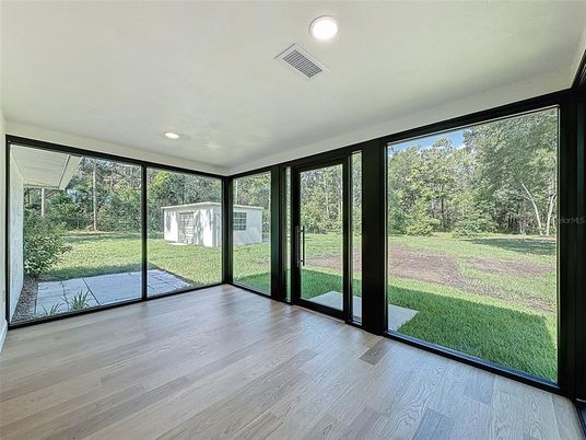 Empty room, Interior, Recessed Lighting, Sun Room, Wood Texture Flooring