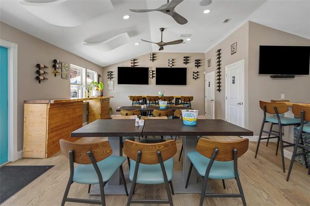 Dining room, Interior, Recessed Lighting, Wood Texture Flooring