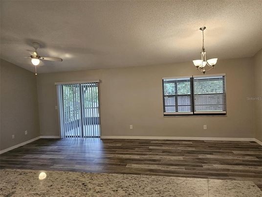 Empty room, Interior, Pendant Lights, Wood Texture Flooring