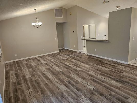 Chandelier, Empty room, Interior, Wood Texture Flooring