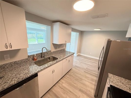 Interior, Kitchen, Recessed Lighting, Wood Texture Flooring