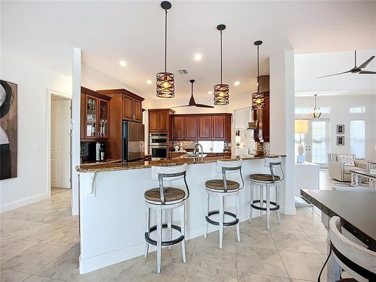 Dining room, Interior, Kitchen, Marble, Pendant Lights, Recessed Lighting, Stainless Steel Appliances