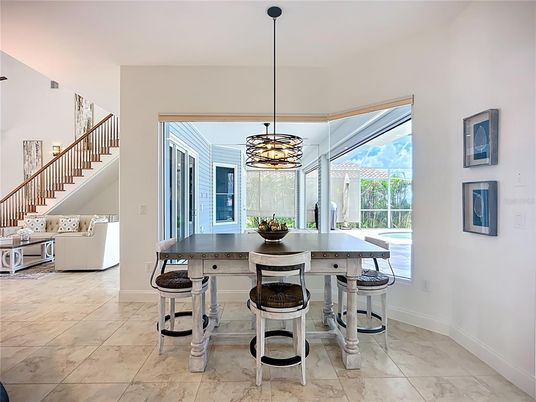 Dining room, Interior, Marble, Pendant Lights
