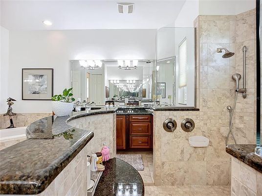 Bathroom, Dual Sink Vanities, Glass Shower, Interior, Recessed Lighting