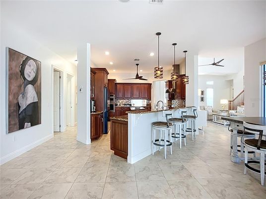 Dining room, Interior, Kitchen, Marble, Pendant Lights, Recessed Lighting