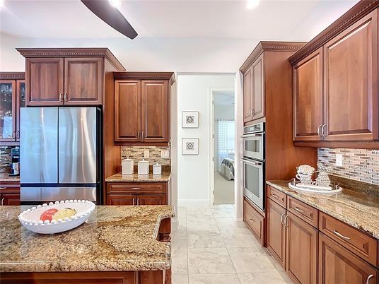 Interior, Kitchen, Marble, Recessed Lighting, Stainless Steel Appliances