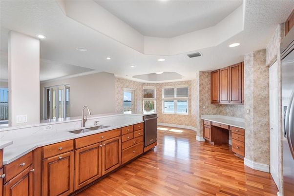 Interior, Kitchen, Recessed Lighting, Wood Texture Flooring