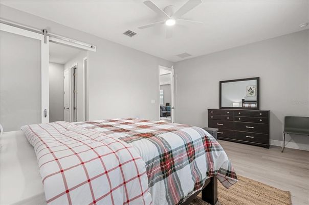 Bedroom, Interior, Recessed Lighting, Wood Texture Flooring