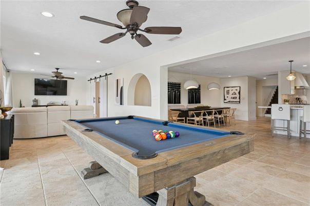 Billiard Table, Game Room, Interior, Kitchen, Living room, Pendant Lights, Recessed Lighting