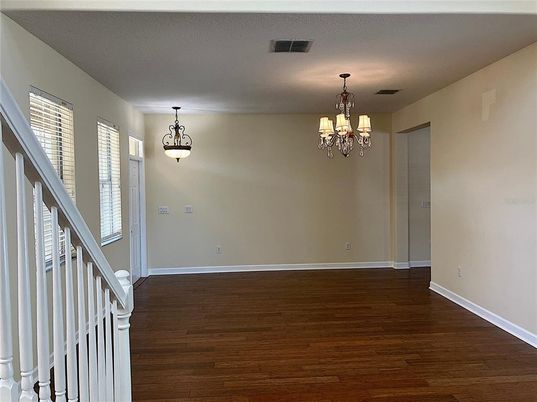Chandelier, Empty room, Interior, Pendant Lights, Wood Texture Flooring